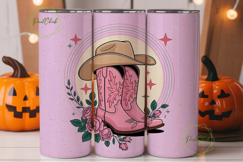 Pink Cowgirl Boots 20oz Tumbler Wrap Sublimation PixelChick 