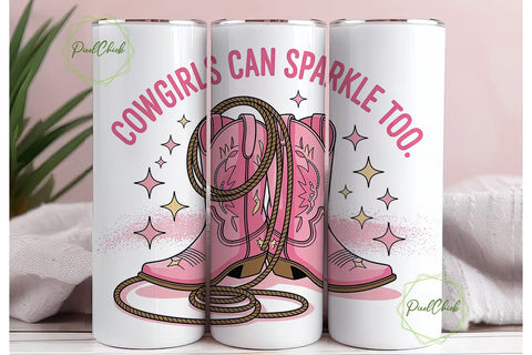 Pink Cowgirl Boots 20oz Tumbler Wrap Sublimation PixelChick 