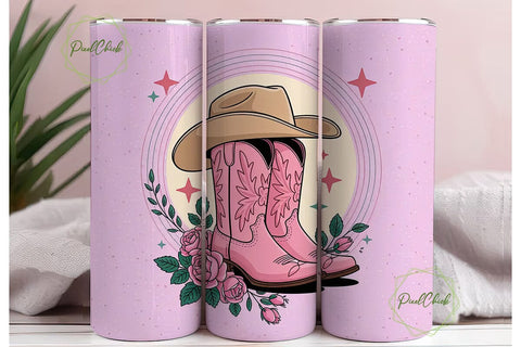 Pink Cowgirl Boots 20oz Tumbler Wrap Sublimation PixelChick 