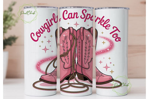 Pink Cowgirl Boots 20oz Tumbler Wrap Sublimation PixelChick 