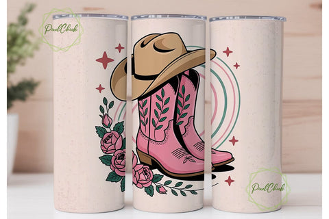 Pink Cowgirl Boots 20oz Tumbler Wrap Sublimation PixelChick 