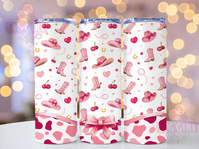 Pink Cowgirl Boots Cherry 20oz Tumbler, Cowgirl Boots, Pink Design, Cherry Pattern, Sublimation Wrap, 20oz Tumbler, Western Aesthetic, Girly Charm Sublimation SvggirlplusArt 