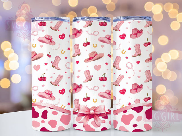 Pink Cowgirl Boots Cherry 20oz Tumbler, Cowgirl Boots, Pink Design, Cherry Pattern, Sublimation Wrap, 20oz Tumbler, Western Aesthetic, Girly Charm Sublimation SvggirlplusArt 