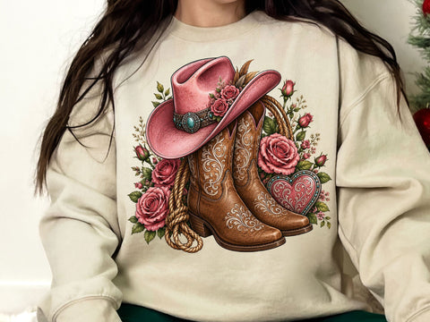 Pink Cowgirl Boots Floral Clipart PNG SVG artprintfile 