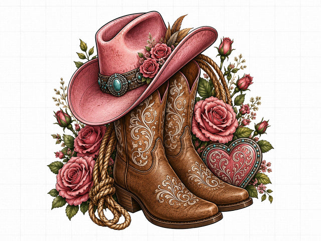 Pink Cowgirl Boots Floral Clipart PNG SVG artprintfile 