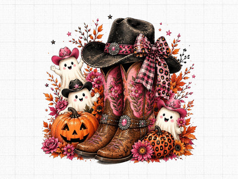 Pink Cowgirl Boots Halloween Ghost PNG SVG artprintfile 