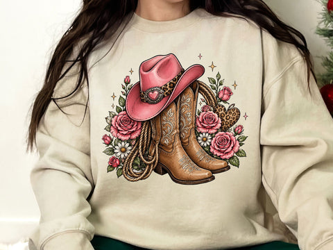 Pink Cowgirl Boots Hat Floral PNG Clipart SVG artprintfile 