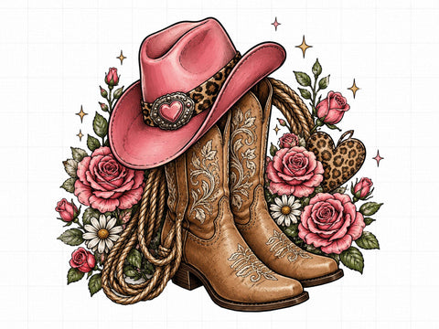 Pink Cowgirl Boots Hat Floral PNG Clipart SVG artprintfile 