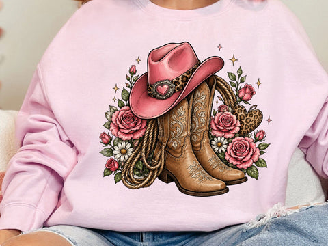 Pink Cowgirl Boots Hat Floral PNG Clipart SVG artprintfile 