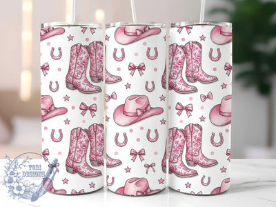 Pink Cowgirl Boots Pattern 20oz Tumbler, Pink Cowgirl Motif, Boots Pattern Design, Western Theme, Rustic Accent, Feminine Charm, Sublimation Wrap, 20oz Tumbler Sublimation ToriDesigns 