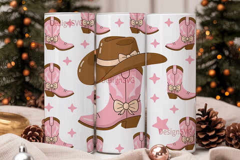 Pink Cowgirl Boots Tumbler Wrap Sublimation DesignSVG 