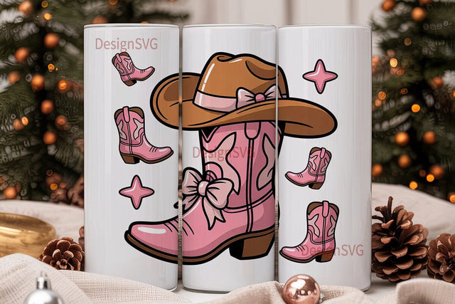 Pink Cowgirl Boots Tumbler Wrap Sublimation DesignSVG 