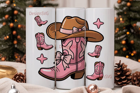 Pink Cowgirl Boots Tumbler Wrap Sublimation DesignSVG 