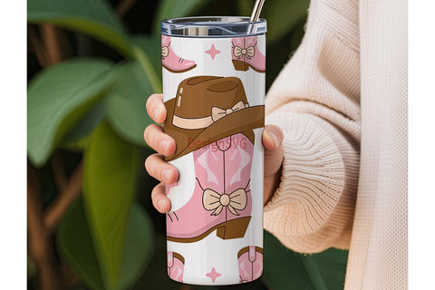 Pink Cowgirl Boots Tumbler Wrap Sublimation DesignSVG 