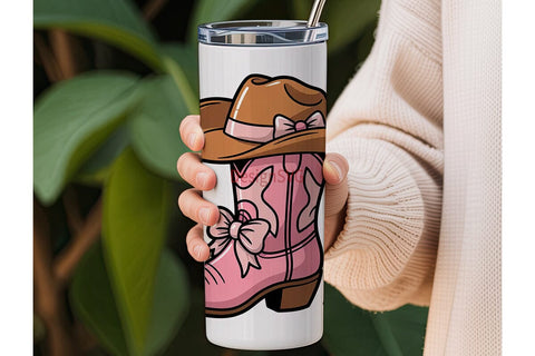 Pink Cowgirl Boots Tumbler Wrap Sublimation DesignSVG 