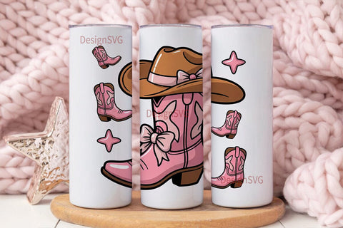Pink Cowgirl Boots Tumbler Wrap Sublimation DesignSVG 