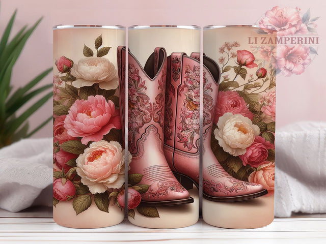 Pink Cowgirl Boots Western Tumbler, Country Western Tumbler, Western Boots Wrap, Cowgirl Boots Design, Pink Country Girl, Rustic Cowgirl Sublimation, Western Boots Drinkware Sublimation Li Zamperini 