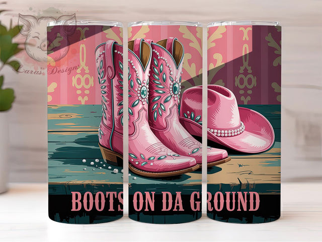 Pink Cowgirl Boots Western Tumbler, Western Boots Sublimation PNG, 20oz Skinny Tumbler Design, Country Girl Wrap Design, Rodeo Cowgirl Tumbler, Boots On Da Ground PNG Sublimation Lara' s Designs 