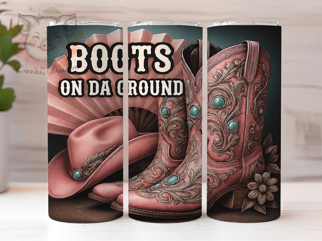 Pink Cowgirl Boots Western Tumbler, Western Boots Sublimation PNG, 20oz Skinny Tumbler Design, Country Girl Wrap Design, Rodeo Cowgirl Tumbler, Boots On Da Ground PNG Sublimation Lara' s Designs 