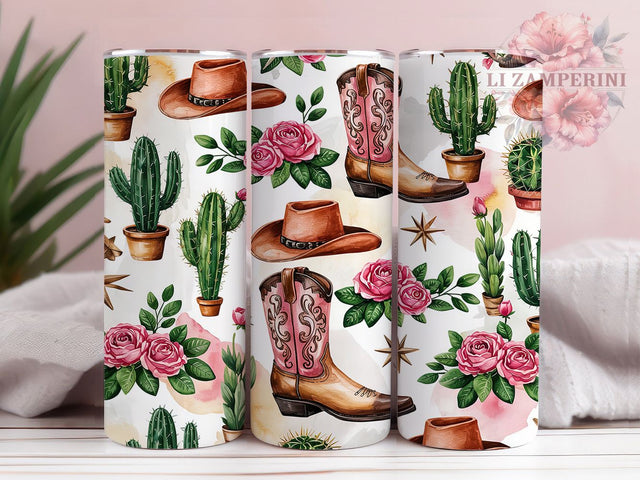 Pink Cowgirl Cactus Western Tumbler Wrap, Western Tumbler, Cactus Tumbler, 20oz Tumbler Wrap, Sublimation Design, Cowgirl Tumbler, Desert Tumbler Sublimation Li Zamperini 