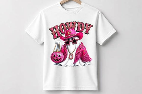 Pink Cowgirl Ghost Halloween PNG, Howdy Sublimation Design SVG BillahCrafts 
