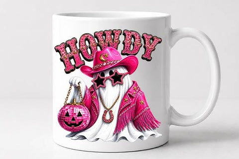 Pink Cowgirl Ghost Halloween PNG, Howdy Sublimation Design SVG BillahCrafts 