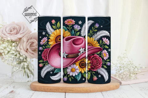 Pink Cowgirl Hat 20oz Tumbler Wrap Sublimation sassyprint 