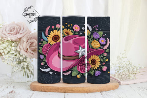 Pink Cowgirl Hat 20oz Tumbler Wrap Sublimation sassyprint 