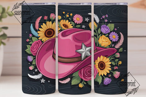 Pink Cowgirl Hat 20oz Tumbler Wrap Sublimation sassyprint 