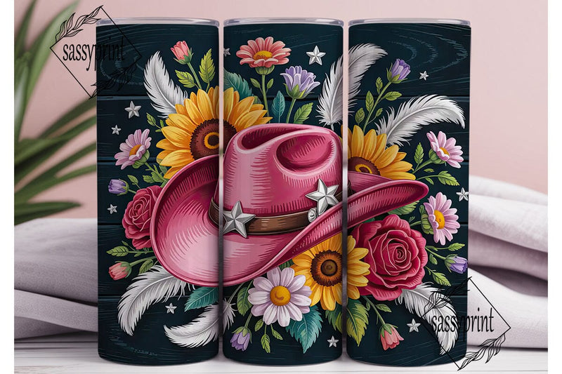 Pink Cowgirl Hat 20oz Tumbler Wrap Sublimation sassyprint 