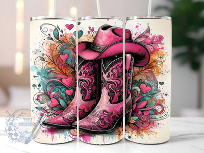 Pink Cowgirl Hat Boots 20oz Skinny Tumbler, Cowgirl Tumbler Png, Straight & Tapered Tumbler Wrap, Instant Digital Download Sublimation ToriDesigns 