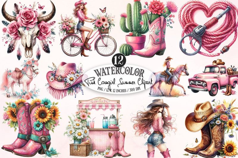 Pink Cowgirl Summer Clipart Sublimation SVGista 
