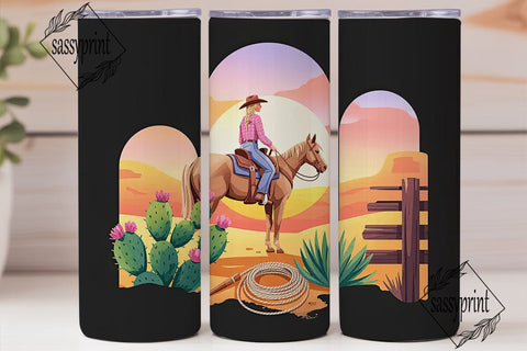 Pink Cowgirl Sunset 20oz Tumbler Wrap Sublimation sassyprint 