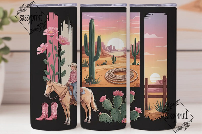 Pink Cowgirl Sunset 20oz Tumbler Wrap Sublimation sassyprint 