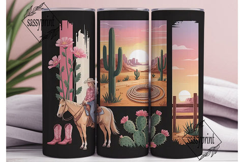 Pink Cowgirl Sunset 20oz Tumbler Wrap Sublimation sassyprint 
