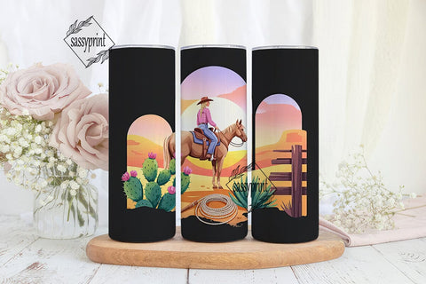 Pink Cowgirl Sunset 20oz Tumbler Wrap Sublimation sassyprint 