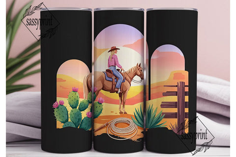 Pink Cowgirl Sunset 20oz Tumbler Wrap Sublimation sassyprint 