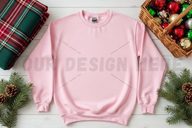 Pink crew neck sweatshirt with christmas decorations Mock Up Photo Designangry 