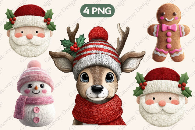 Pink Crochet Christmas PNG Bundle, Santa Sublimation designmaster24 