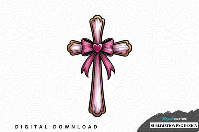 Pink cross with heart bow sublimation design Sublimation Regulrcrative 
