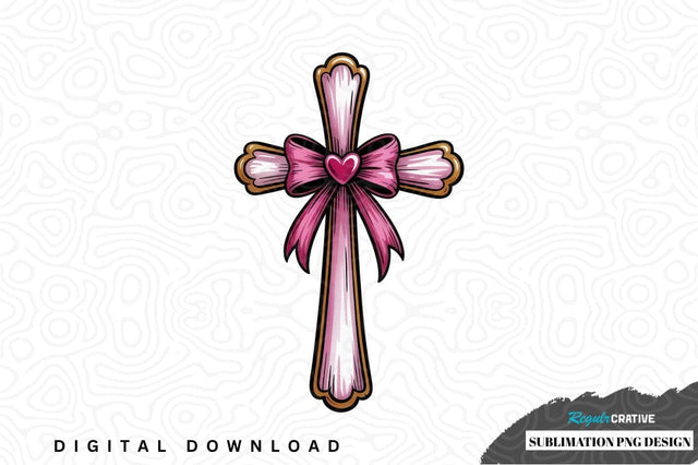Pink cross with heart bow sublimation design Sublimation Regulrcrative 