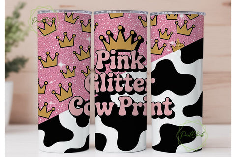 Pink Crown & Cow Print 20oz Tumbler Wrap Sublimation PixelChick 