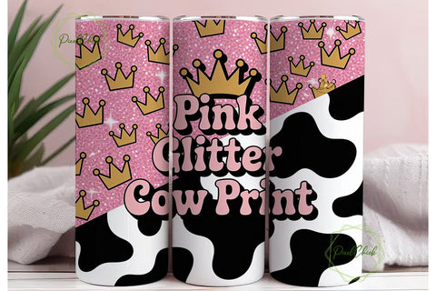 Pink Crown & Cow Print 20oz Tumbler Wrap Sublimation PixelChick 