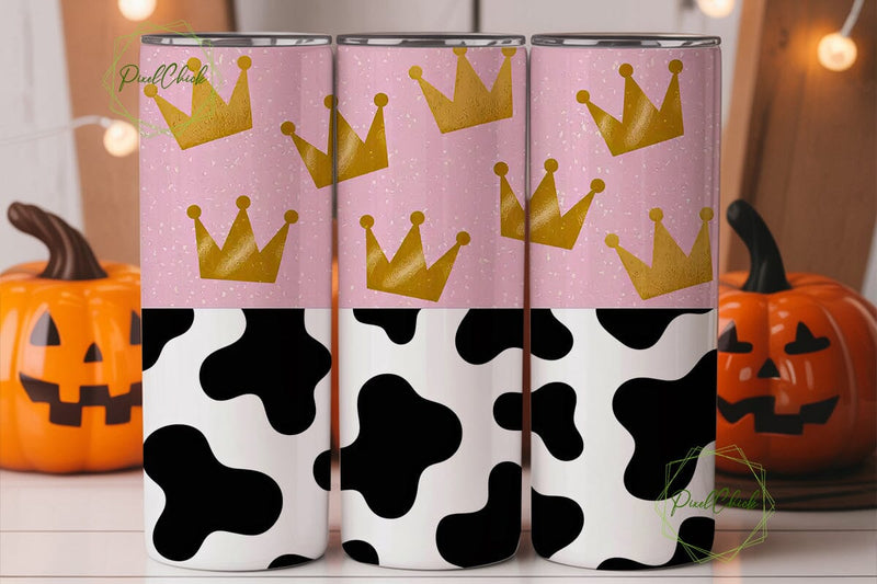 Pink Crown & Cow Print 20oz Tumbler Wrap Sublimation PixelChick 