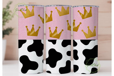 Pink Crown & Cow Print 20oz Tumbler Wrap Sublimation PixelChick 