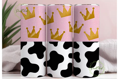 Pink Crown & Cow Print 20oz Tumbler Wrap Sublimation PixelChick 
