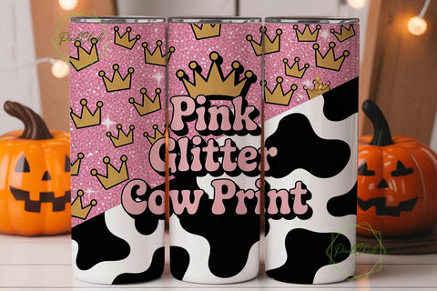 Pink Crown & Cow Print 20oz Tumbler Wrap Sublimation PixelChick 