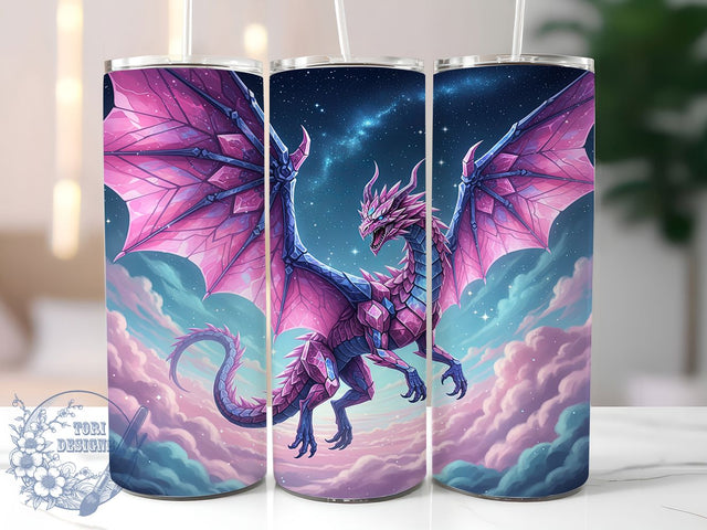Pink Crystal Fantasy Dragon Tumbler Wrap, Fantasy Dragon Sublimation, Magical Creature Tumbler, 20oz Skinny Tumbler Wrap, Enchanted Crystal Design, Mystical Fantasy Drinkware, Mythical Dragon Sublimation Sublimation ToriDesigns 