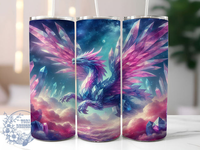 Pink Crystal Fantasy Dragon Tumbler Wrap, Fantasy Dragon Sublimation, Magical Creature Tumbler, 20oz Skinny Tumbler Wrap, Enchanted Crystal Design, Mystical Fantasy Drinkware, Mythical Dragon Sublimation Sublimation ToriDesigns 
