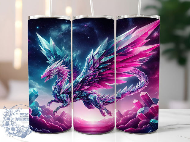 Pink Crystal Fantasy Dragon Tumbler Wrap, Fantasy Dragon Sublimation, Magical Creature Tumbler, 20oz Skinny Tumbler Wrap, Enchanted Crystal Design, Mystical Fantasy Drinkware, Mythical Dragon Sublimation Sublimation ToriDesigns 